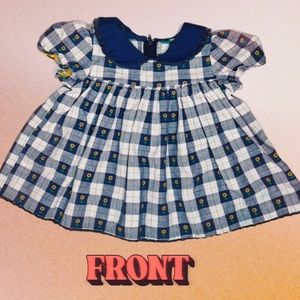 RESERVED Vintage gingham Peter Pan collared sunflower dress 12-24 mo.
